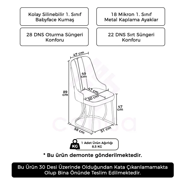 Canisa Puva Serisi 6 Adet Sandalye Babyface Ithal Kumaş Krom Metal Ayaklı - Antrasit - Görsel 3
