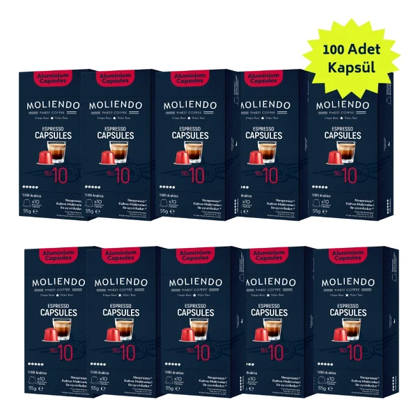 Moliendo Finest Coffee Alüminyum Kapsül Kahve No:10 Avantaj Paketi (100 Adet Nespresso Uyumlu Alüminyum Kapsül) - Görsel 5