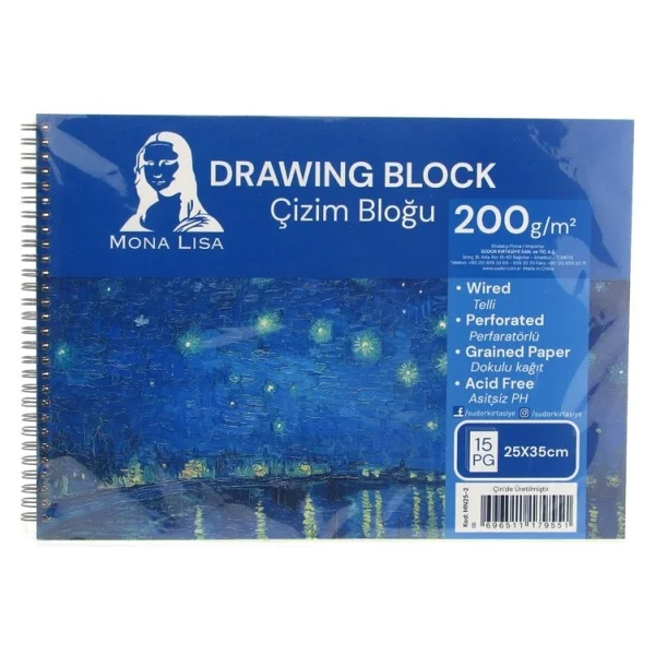 Mona Lisa Çizim Bloğu Defteri 200gr 25x35cm 15 Yaprak - Görsel 3