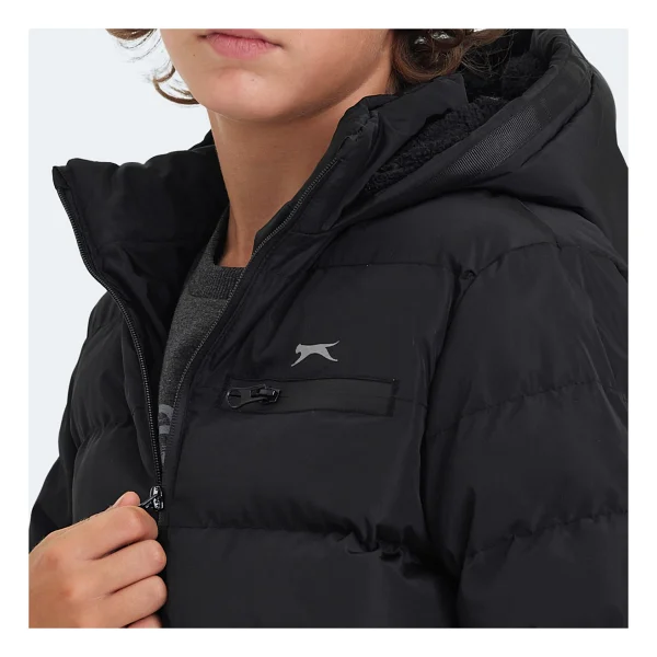Slazenger Captain Kapüşonlu Siyah Çocuk Şişme Mont - Görsel 4
