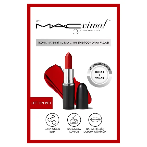 M.A.C Macximal Sleek Satin Left On Red Ruj - Görsel 4