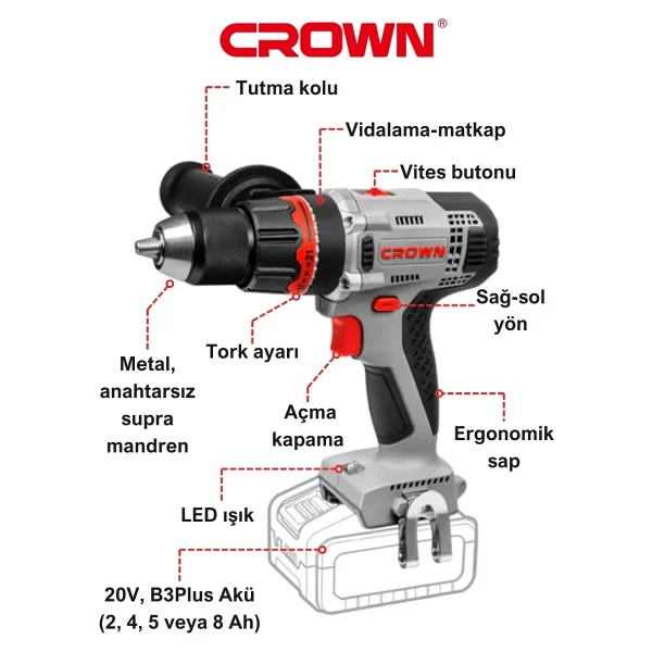 Crown Ct21076hmx Bmc 20 V Aküsüz Vidalama Makinesi - Görsel 10