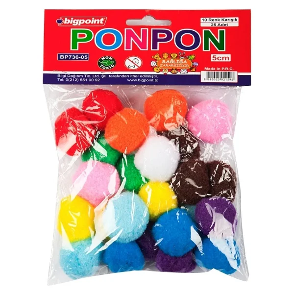 Bigpoint Ponpon Simli 5 Cm 10 Renk / 25'li Poşet - Görsel 2