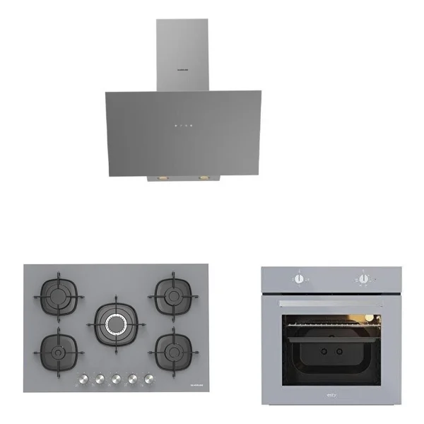 Silverline Karma Gri Cam Ankastre Set 3481 Davlumbaz - Cs5622s01 75cm Ocak - Esty Aef6601s04 Firin - Görsel 4
