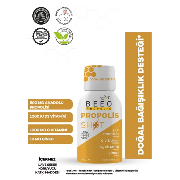 Bee&You Phenolix Çinko + D3 + C Vitamini Shot Propolis 50 Ml 12'li - Görsel 2