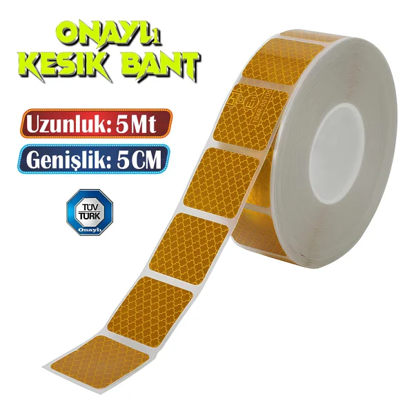 Badem10 Tüvtürk Onaylı 5 Metre Sarı Parçalı Reflektörlü Reflektif Fosforlu Şerit Bant Kesikli İkaz Bandı - Görsel 6