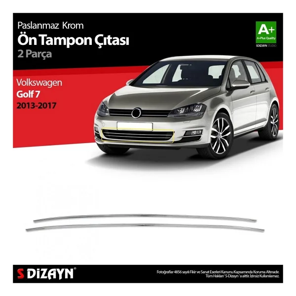 S-Dizayn Vw Golf 7 Krom Ön Tampon Çıtası 2 Prç. 2013-2017 - Görsel 6