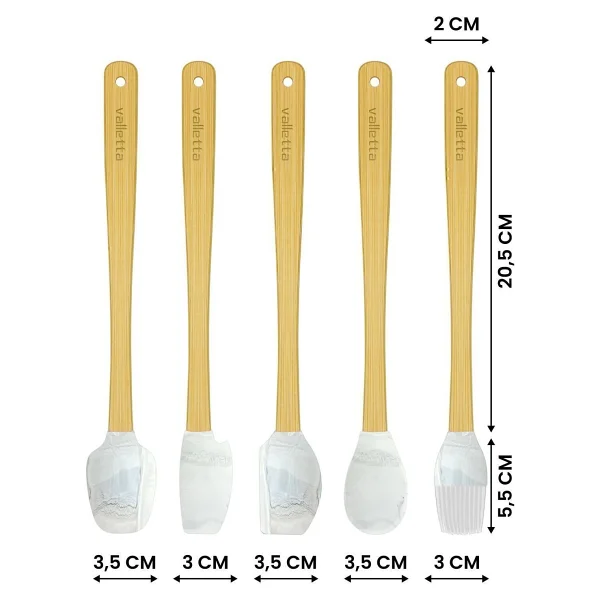 Valletta Indigo 5'li Gri Mermer Bambu Silikon Spatula Seti Uzun 26 Cm - Görsel 2