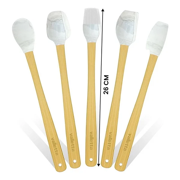 Valletta Indigo 5'li Gri Mermer Bambu Silikon Spatula Seti Uzun 26 Cm - Görsel 3