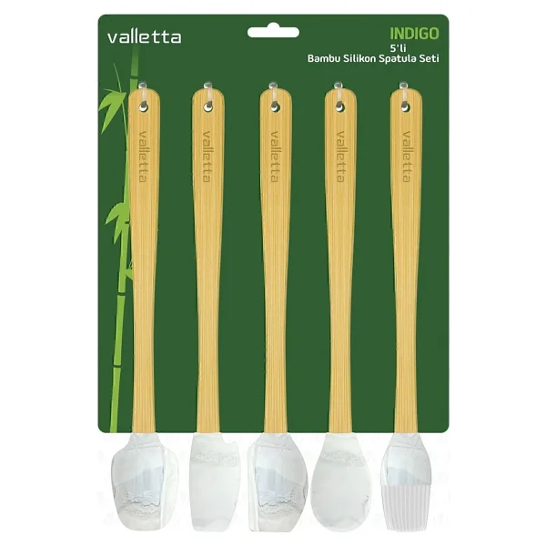 Valletta Indigo 5'li Gri Mermer Bambu Silikon Spatula Seti Uzun 26 Cm - Görsel 4