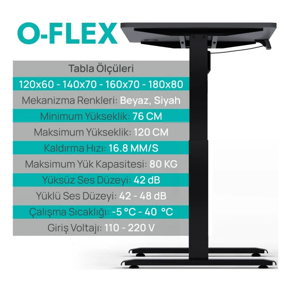 Karr Office O-Flex 120x60 Cm Tek Motorlu Elektrikli Siyah Yükseklik Ayarlı Çalışma Masası - Görsel 3
