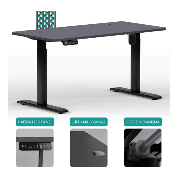 Karr Office O-Flex 120x60 Cm Tek Motorlu Elektrikli Siyah Yükseklik Ayarlı Çalışma Masası - Görsel 6
