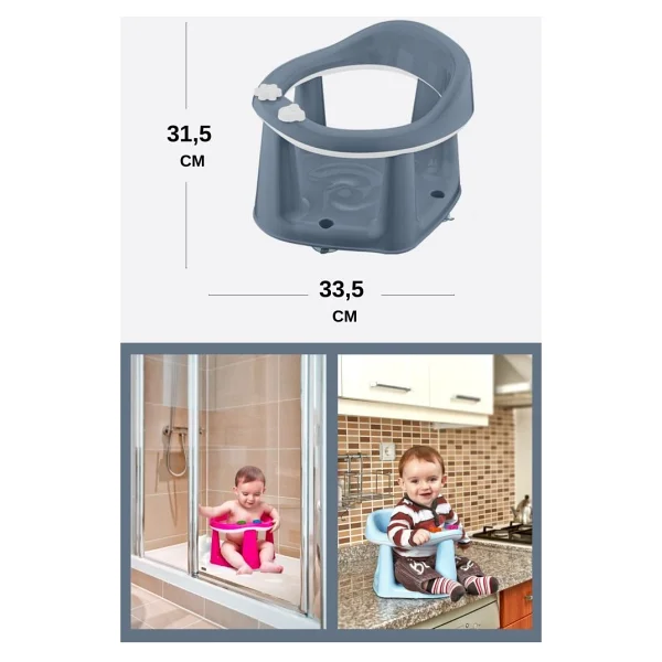 Flosoft Kaymaz Vakum Ayaklı Bebek Banyo Oturağı & Mama Oturağı 2in1 - Mavi - Görsel 2
