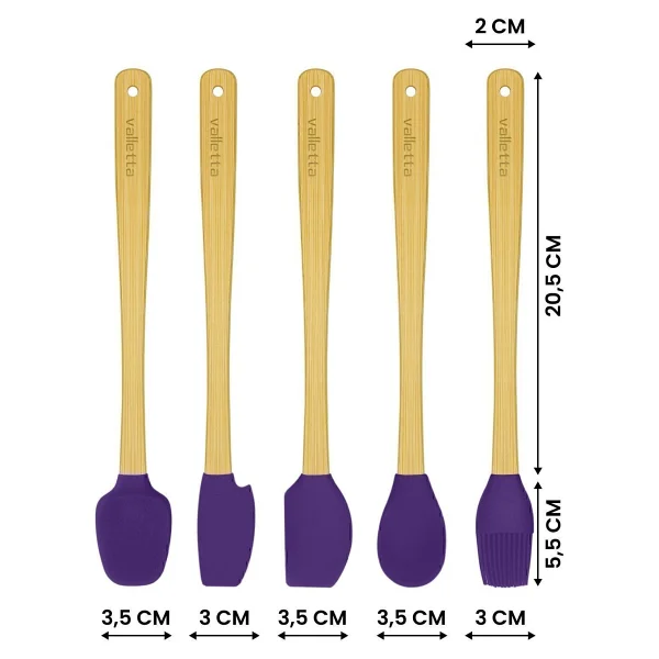 Valletta Indigo 5'li Mor Bambu Silikon Spatula Seti Uzun 26 Cm - 5 Parça 26 Cm - Görsel 2