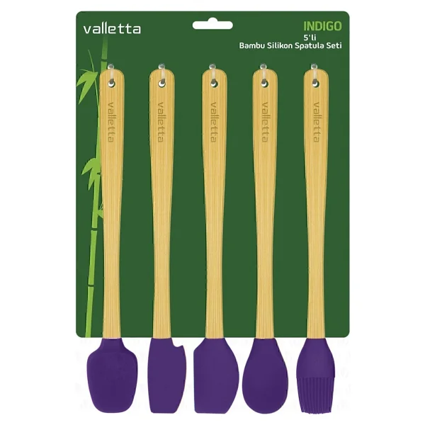 Valletta Indigo 5'li Mor Bambu Silikon Spatula Seti Uzun 26 Cm - 5 Parça 26 Cm - Görsel 4