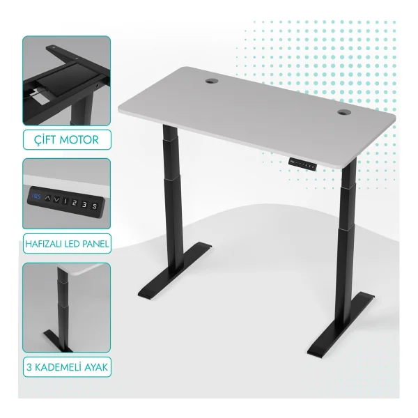 Karr Office O-Flex Duo 160x80 Cm Çift Motorlu Elektrikli Beyaz Yükseklik Ayarlı Çalışma Masası - Görsel 9