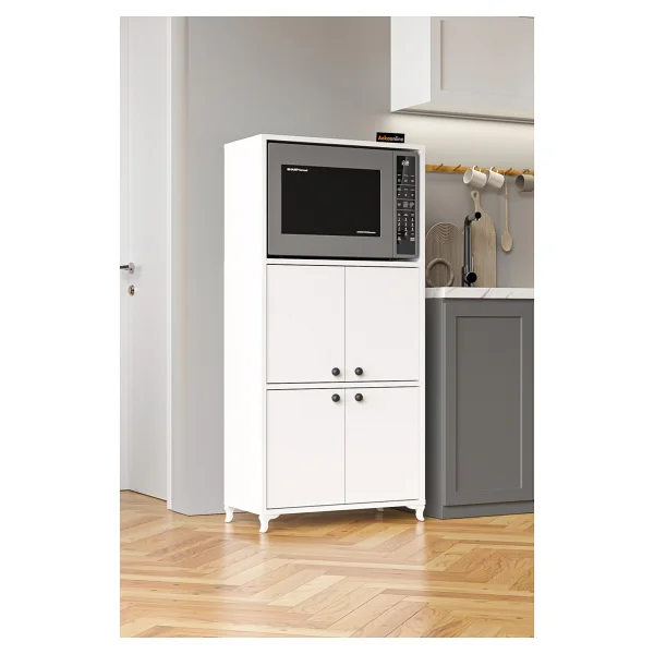 Aeka Ae-2065 Nergis Beyaz Çok Amaçlı Mutfak Dolabı&Banyo Dolabı, 4 Kapaklı, Mikrodalga Fırın Dolabı,Raflı - Görsel 3