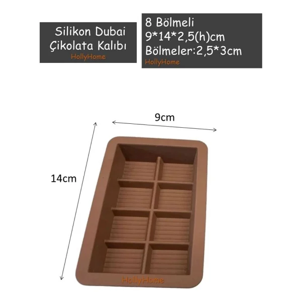 Silikon Dubai Çikolata Kalıbı 8 Bölmeli 9x14cm - 2 Adet - Görsel 2
