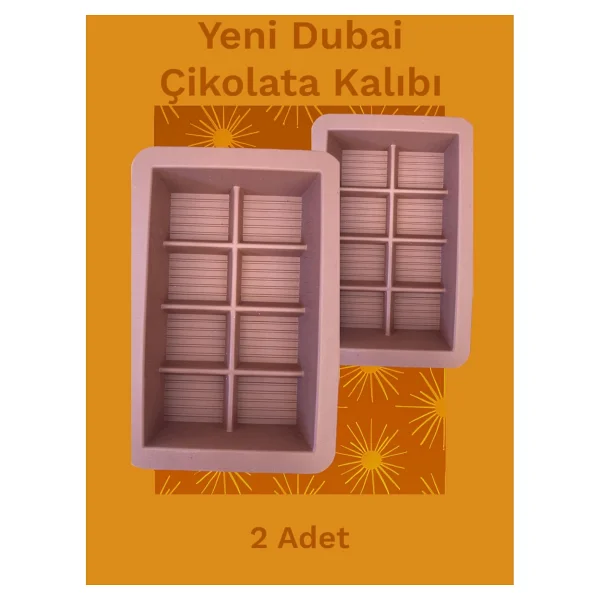 Silikon Dubai Çikolata Kalıbı 8 Bölmeli 9x14cm - 2 Adet - Görsel 4