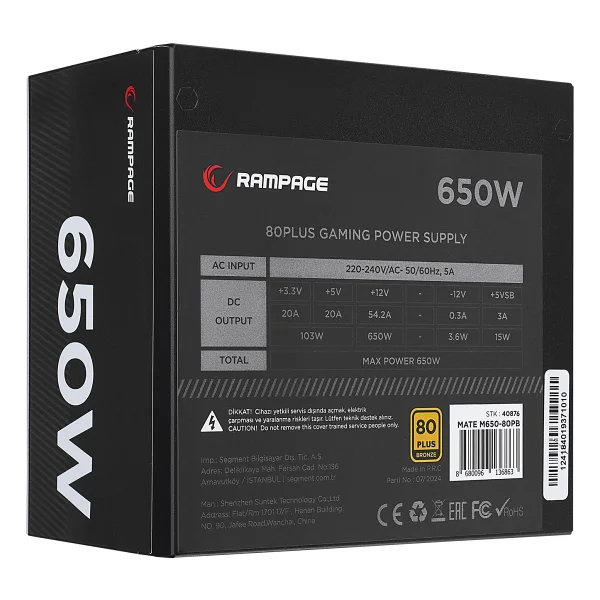Rampage Mate M650-80pb 650 W Siyah Power Supply - Görsel 4