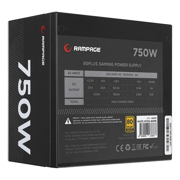 Rampage Mate M750-80pb 750 W Siyah Power Supply - Görsel 3