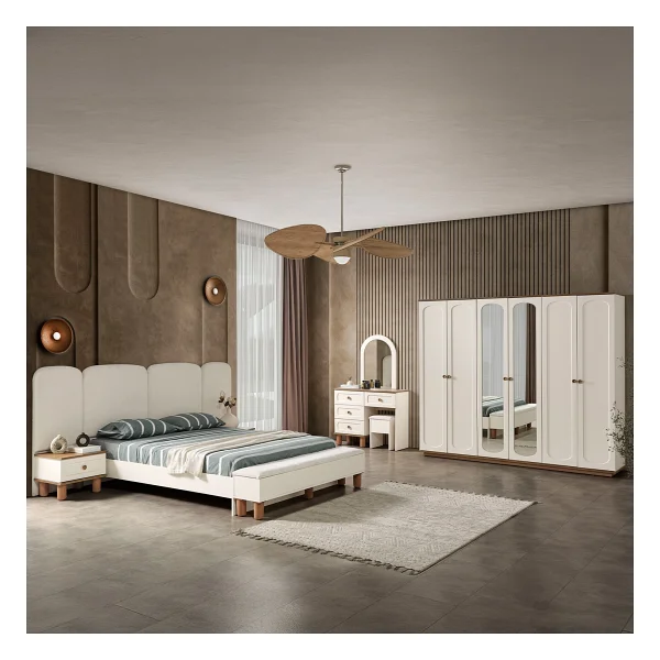 Eymense Sude Bohem Benchli Modern 6 Kapaklı Yatak Odası Takımı - Krem - Görsel 6