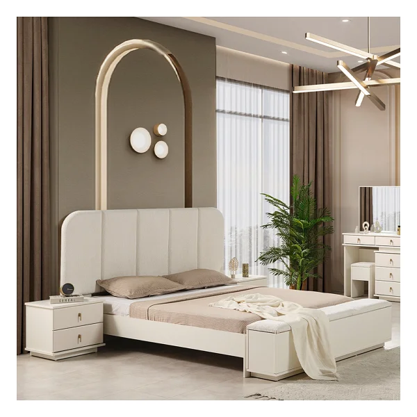 Eymense Masal Modern Panolu Komodinli Bazasız Karyola Ön Yüzler Mdf Krem - Görsel 5