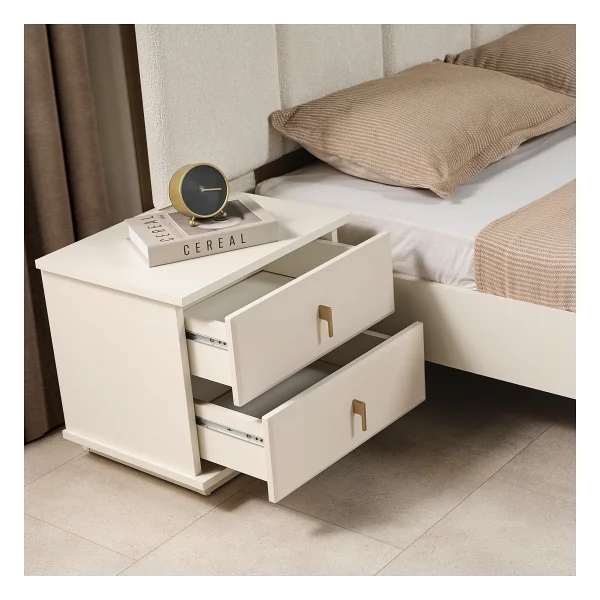Eymense Masal Modern Panolu Komodinli Bazasız Karyola Ön Yüzler Mdf Krem - Görsel 3