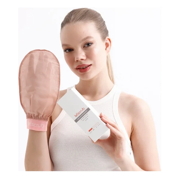 Let'scrub Bej Lastikli Banyo Duş Kesesi Peeling Eldiveni %100 Floş Ipek Hassas Ciltler Için - Görsel 4