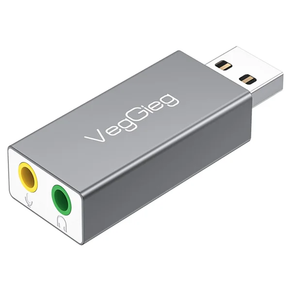 Veggieg USB Harici Ses Kartı Adaptörü 3.5mm Kulaklık Ve Mikrofon Girişli - Görsel 4