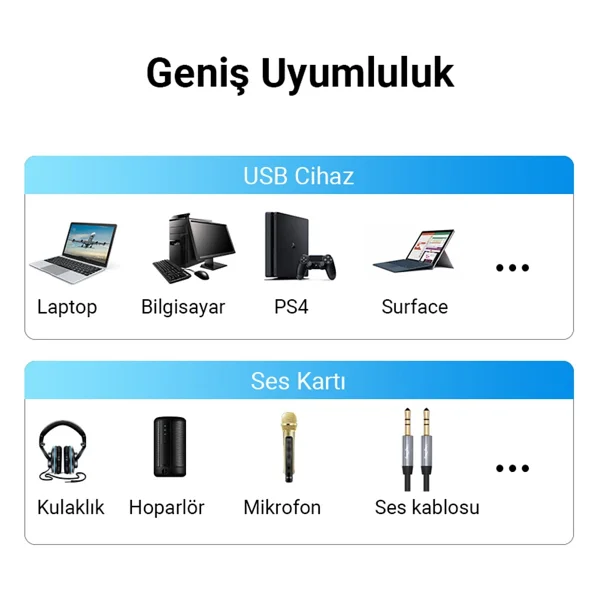 Veggieg USB Harici Ses Kartı Adaptörü 3.5mm Kulaklık Ve Mikrofon Girişli - Görsel 3
