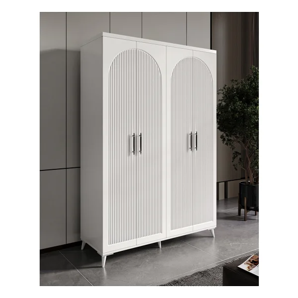 GuneyStore Ücretsiz Montaj - 100% MDF Oslo 4 Kapaklı - Beyaz Gardırop - MDF Dolap - Elbise Dolabı - Görsel 5