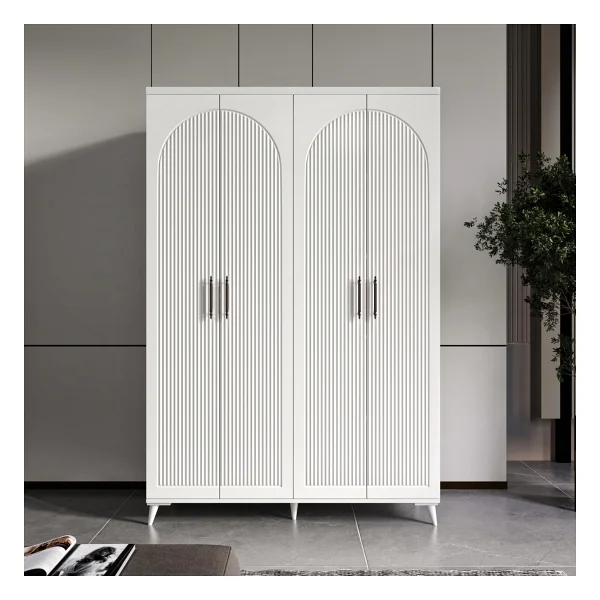 GuneyStore Ücretsiz Montaj - 100% MDF Oslo 4 Kapaklı - Beyaz Gardırop - MDF Dolap - Elbise Dolabı - Görsel 2