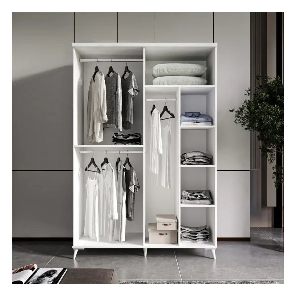 GuneyStore Ücretsiz Montaj - 100% MDF Oslo 4 Kapaklı - Beyaz Gardırop - MDF Dolap - Elbise Dolabı - Görsel 4