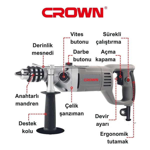Crown Ct10032 1050 W Darbeli Matkap - Görsel 3
