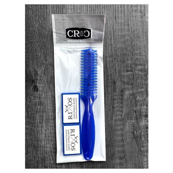 Croc Su01 Mavi Saç Kesim Usturası -Jiletli Tarak(+10 Adet Jilet) - Görsel 5