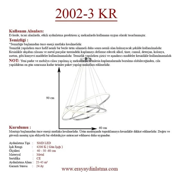 Eray Aydınlatma 2002-3 Kr Krom LED Avize - Görsel 4