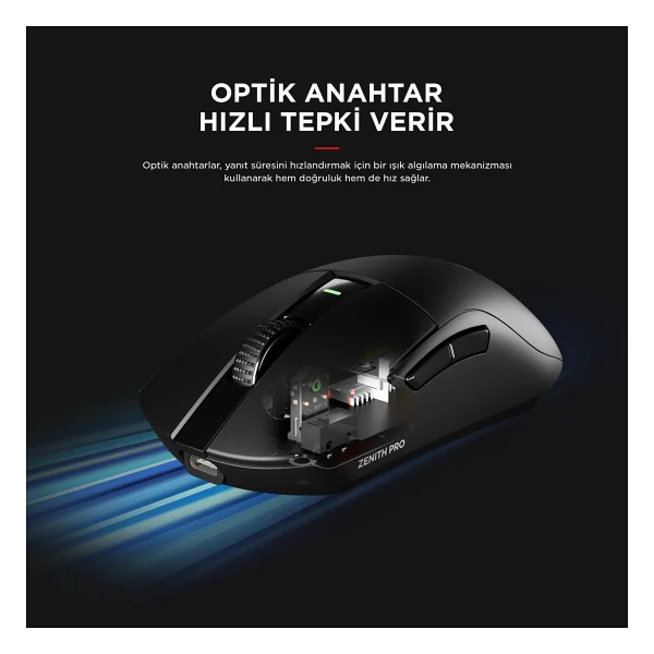 Rampage Zenith Pro 4K Şarjlı Optik Kablolu/Kablosuz Oyuncu Mouse - Görsel 2