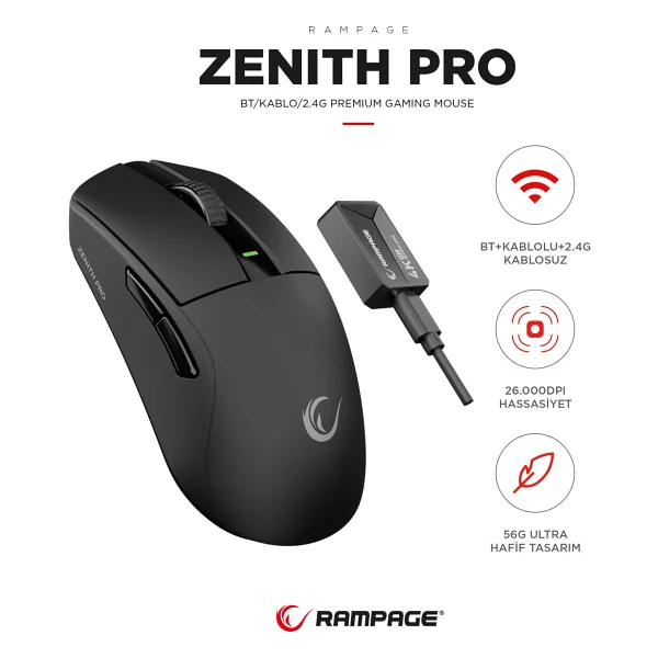 Rampage Zenith Pro 4K Şarjlı Optik Kablolu/Kablosuz Oyuncu Mouse - Görsel 7
