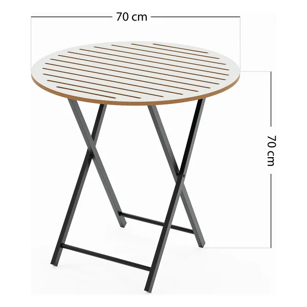 Eportatif Katlanır 4 Kişilik Yuvarlak Bahçe Masası Bistro Masa 70x70 Beyaz 1507 - Görsel 2