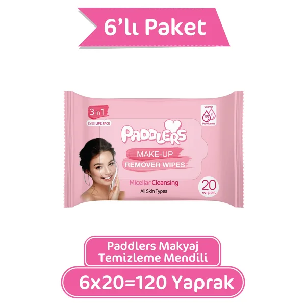 Paddlers 3'ü 1 Arada Micellar 20'li 6 Adet Makyaj Temizleme Mendili - Görsel 8