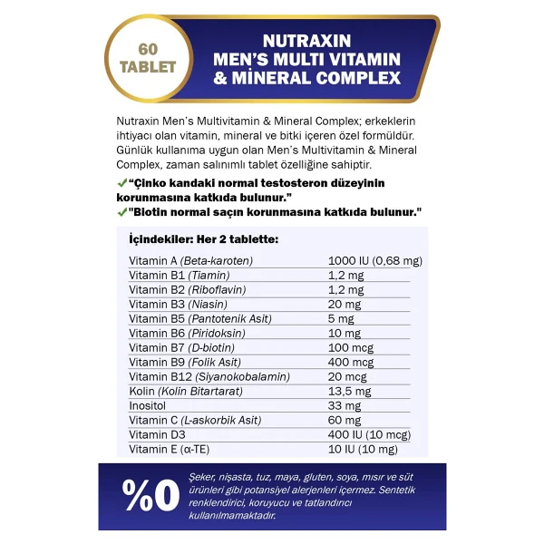 Nutraxin Men's Multivitamin Complex 120 Tablet - Görsel 3