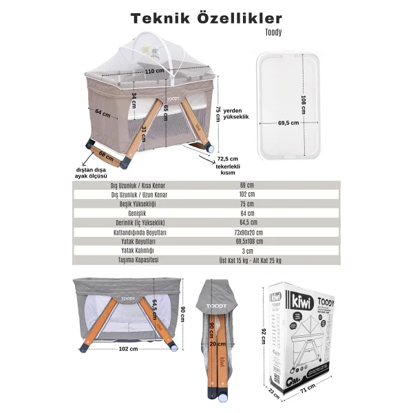 Kiwi Toody Katlanır Anne Yanı Park Yatak - Görsel 5