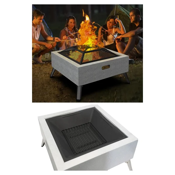 Somineco Metal 4 Parça Ithal Kare Katlanabilir Ayaklı Ateş Çukuru Mangal Şömine Bahçe Isıtma 70x70 Cm 05127 - Görsel 5