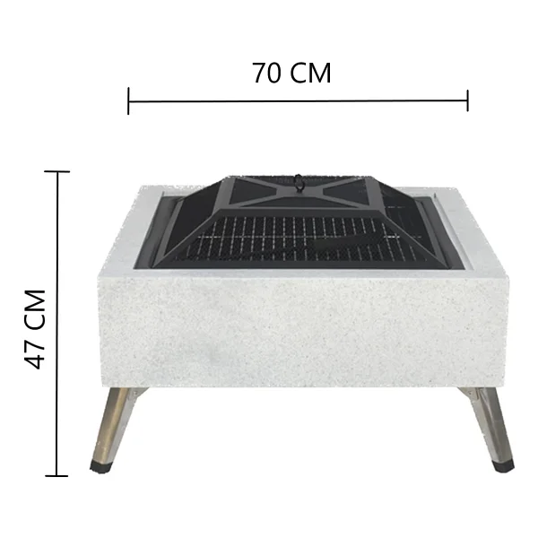 Somineco Metal 4 Parça Ithal Kare Katlanabilir Ayaklı Ateş Çukuru Mangal Şömine Bahçe Isıtma 70x70 Cm 05127 - Görsel 3