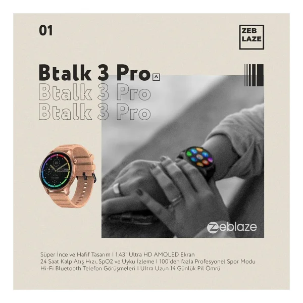 Zeblaze Btalk 3 Pro Pembe Akıllı Saat - Görsel 4