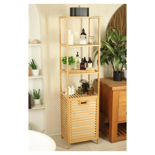Digithome Bambu Kirli Sepetli 3 Raflı Çok Amaçlı Banyo Düzenleyici Çamaşır Sepeti Organizer Db-0002 - Görsel 10