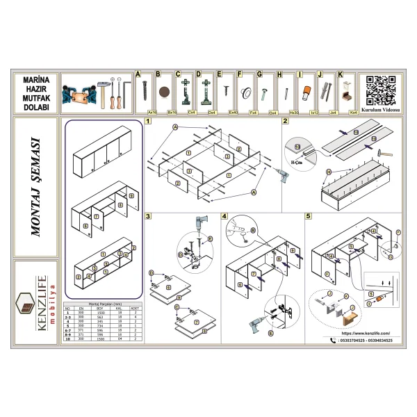 Kenzlife Hazır Mutfak Marina Byz 060x150x22 Mutfak Banyo Dolabı Kapaklı Raflı - Görsel 5