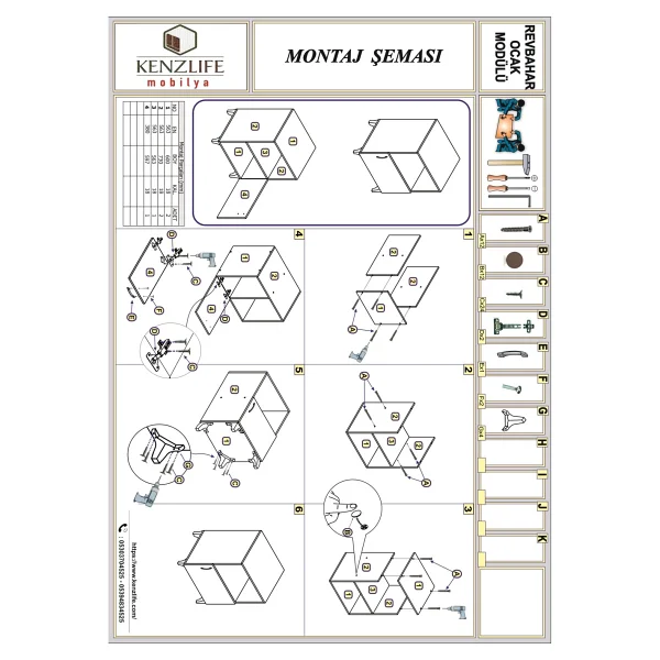 Kenzlife Ocak Dolabi Revbahar Byz 85x60x56 Hazir Mutfak Klasik Set Ustu Ocak İcin Arkaliksiz - Görsel 4