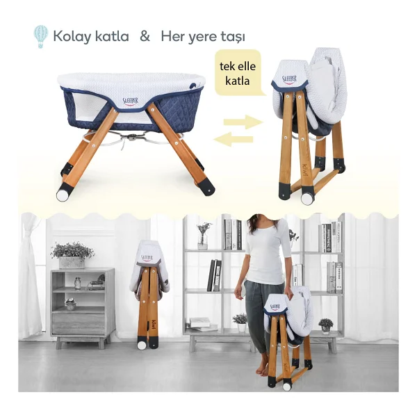 Kiwi Safe & Comfort Sleeper All İn One Kahverengi Sallanır Katlanır Ahşap Beşik - Görsel 3